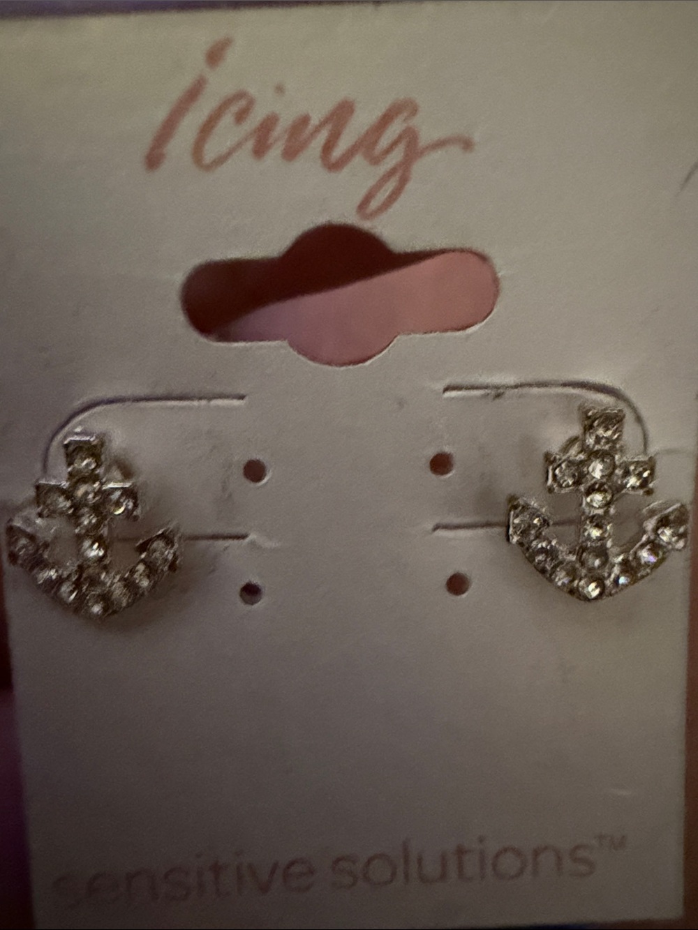 Fashion Icing Silver Crystal Anchor Stud Earrings - Sensitive Solutions. NWOT